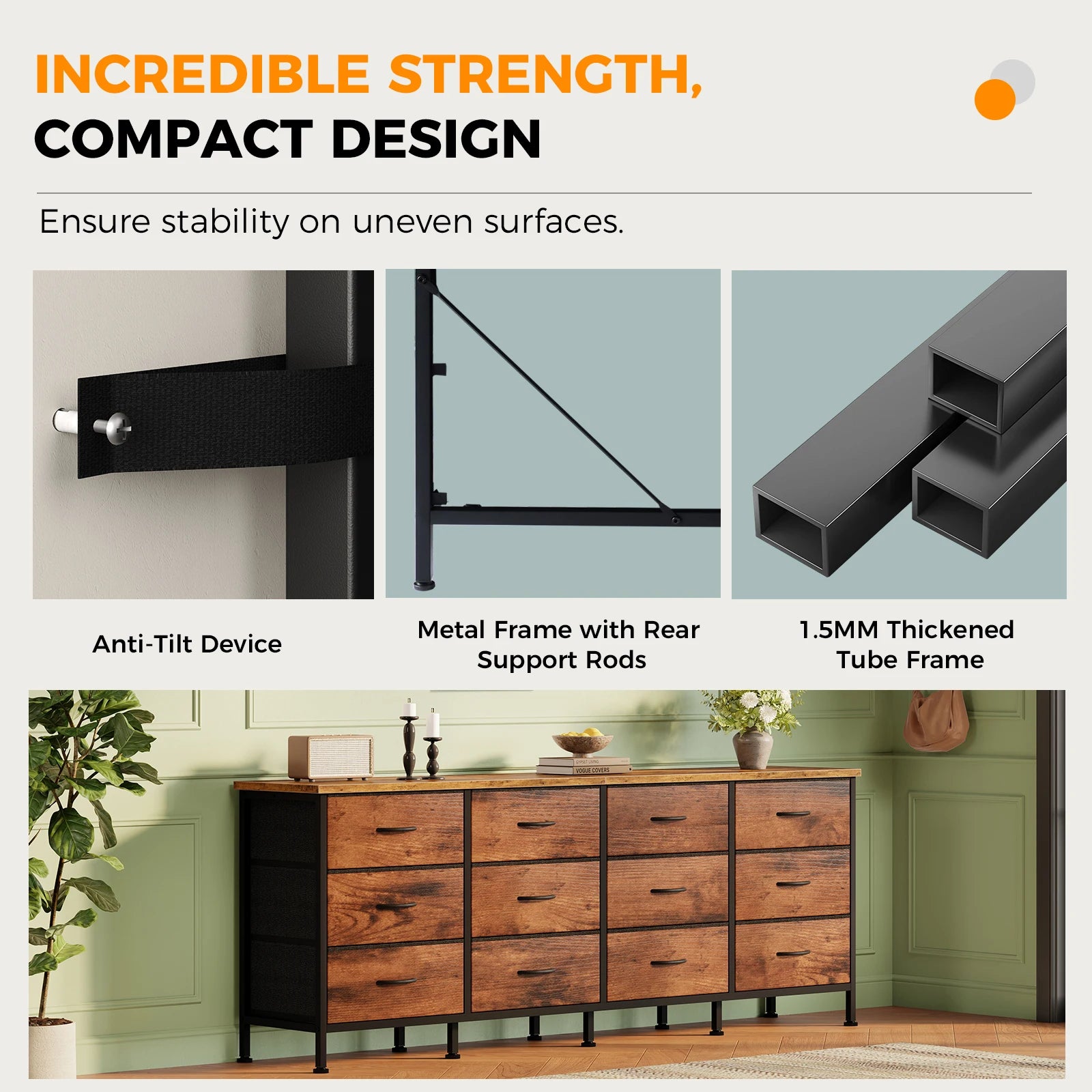 12 Drawer Fabric Storage Cabinet TV Stand with Wood Top