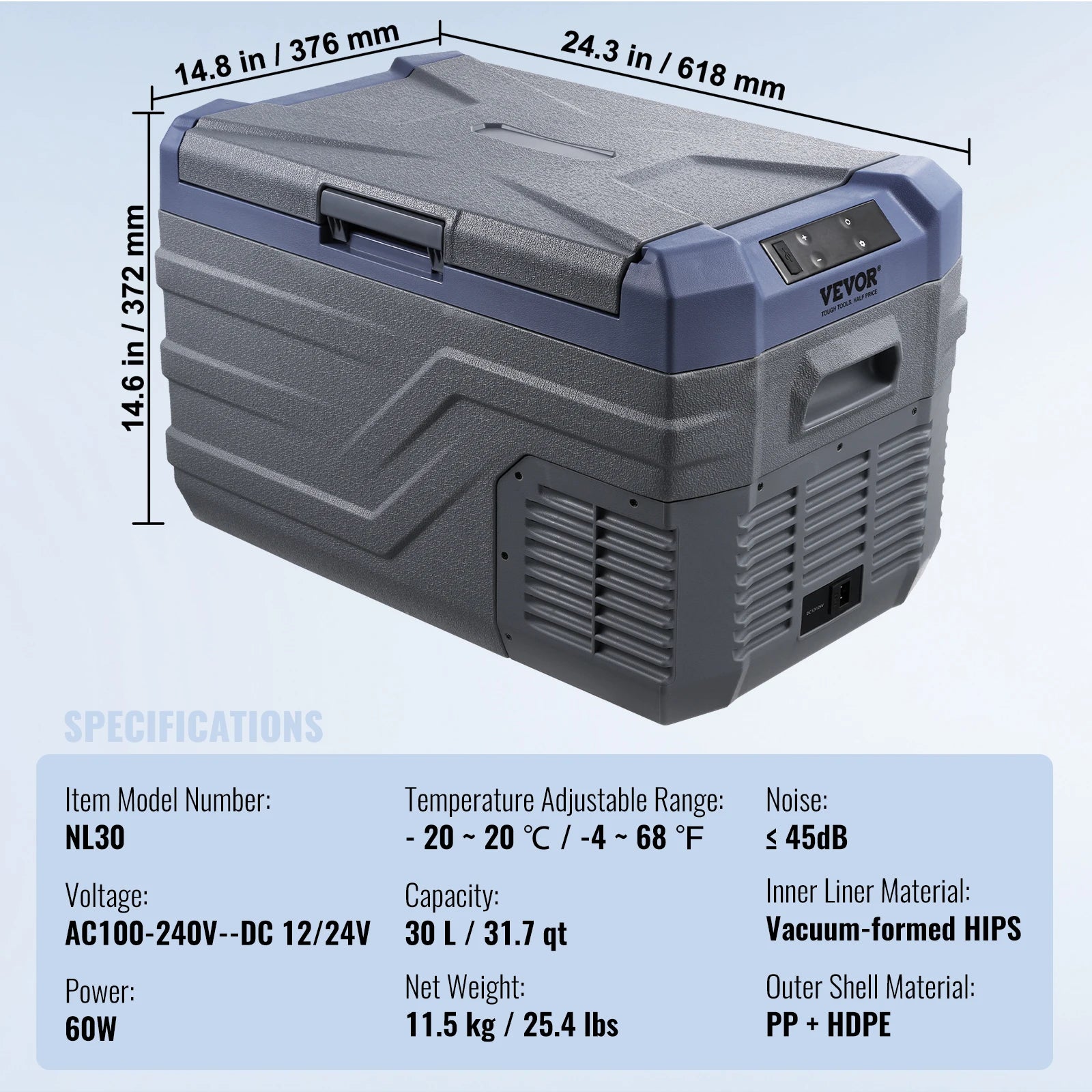 Portable Car Refrigerator Freezer with Built-in Light
