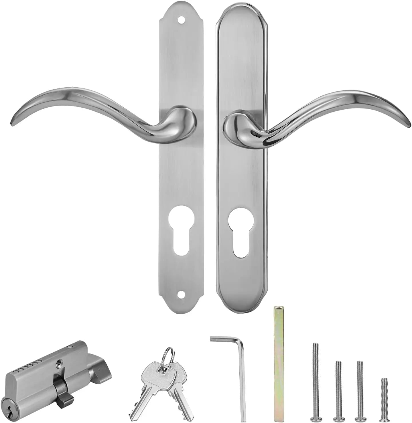 Ensemble de remplacement de poignée de porte d'entrée avec serrure à clé, nickel brossé
