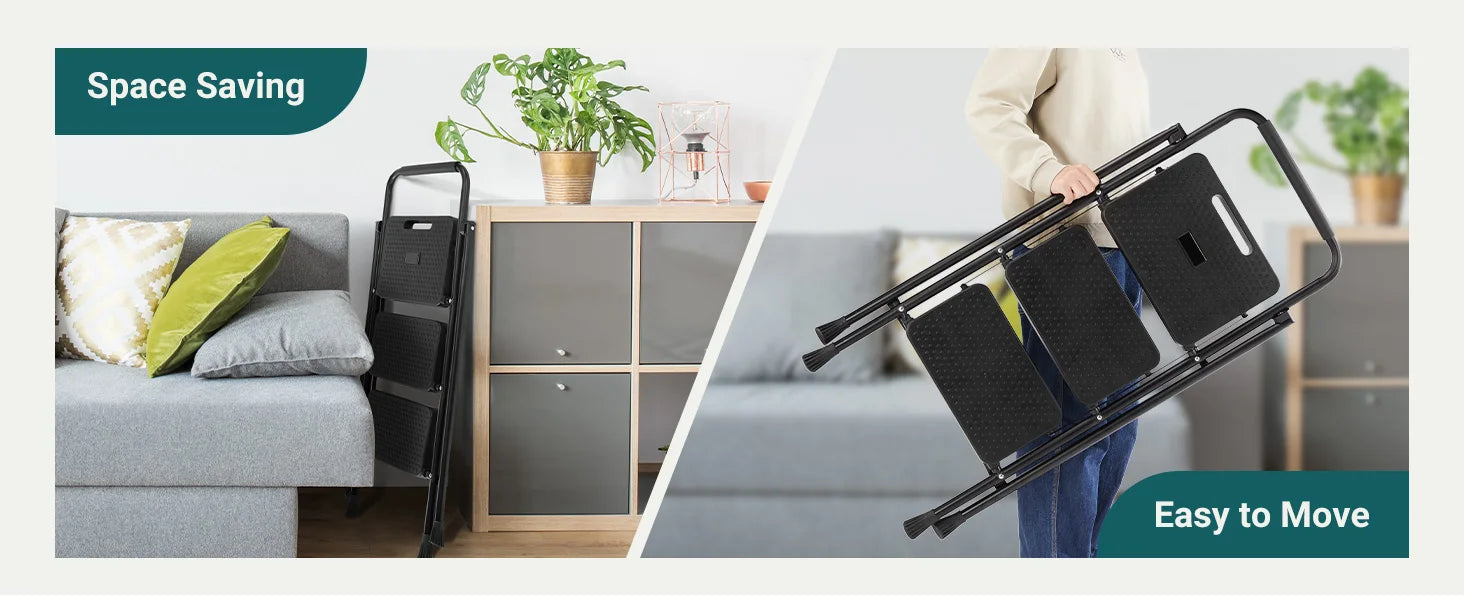 Folding 2-Step Ladder Stool with Anti-Slip Pedals 800lbs Steel