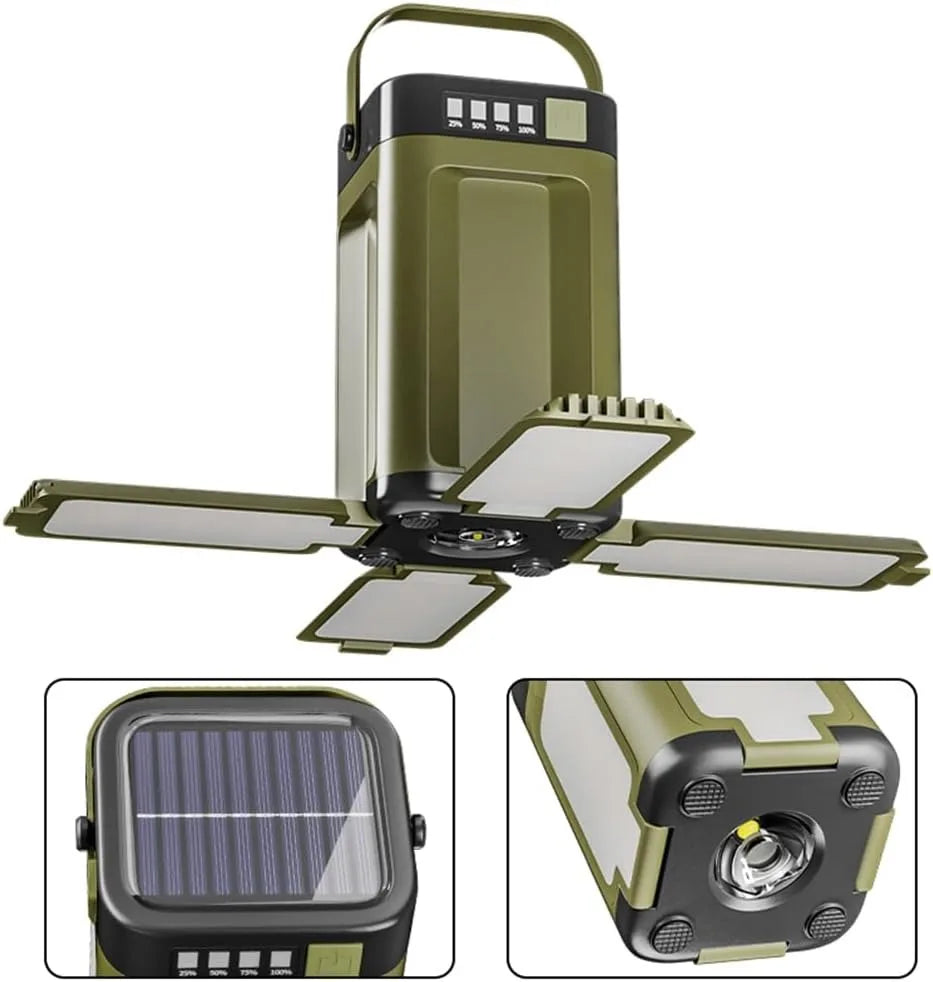 Lanternă pliabilă de camping cu 4 foi, solară, reîncărcabilă, lumină de urgență