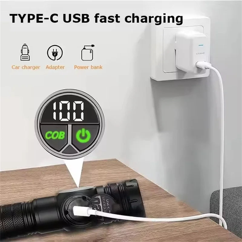 Linterna recargable con zoom y luz lateral COB