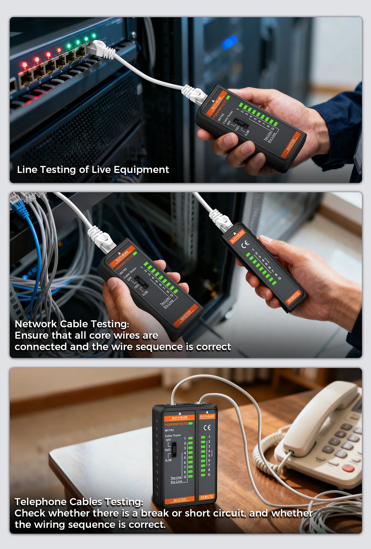 MCT02 RJ45 and RJ11 Network Cable Tester