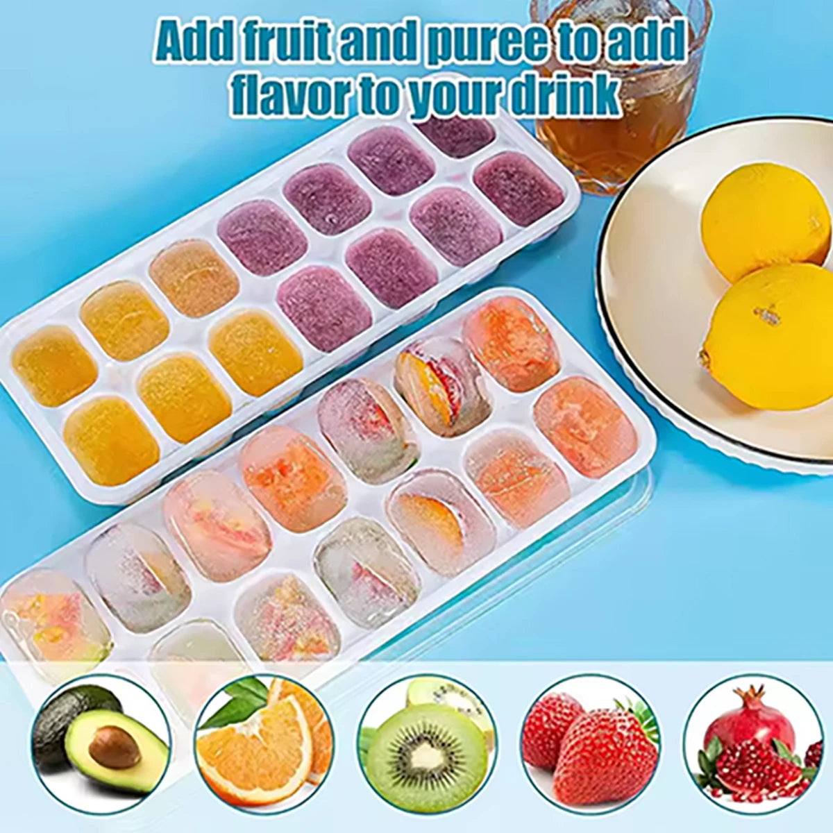 4-Pack Random Color Ice Cube Mold Set, with a Tray with 14 Compartments, Multifunctional Chocolate Mold with Removable Lid, Stackable Ice Trays with Lids, Suitable for Freezing, Ideal for Making Cocktail Whiskey, Kitchen Tool