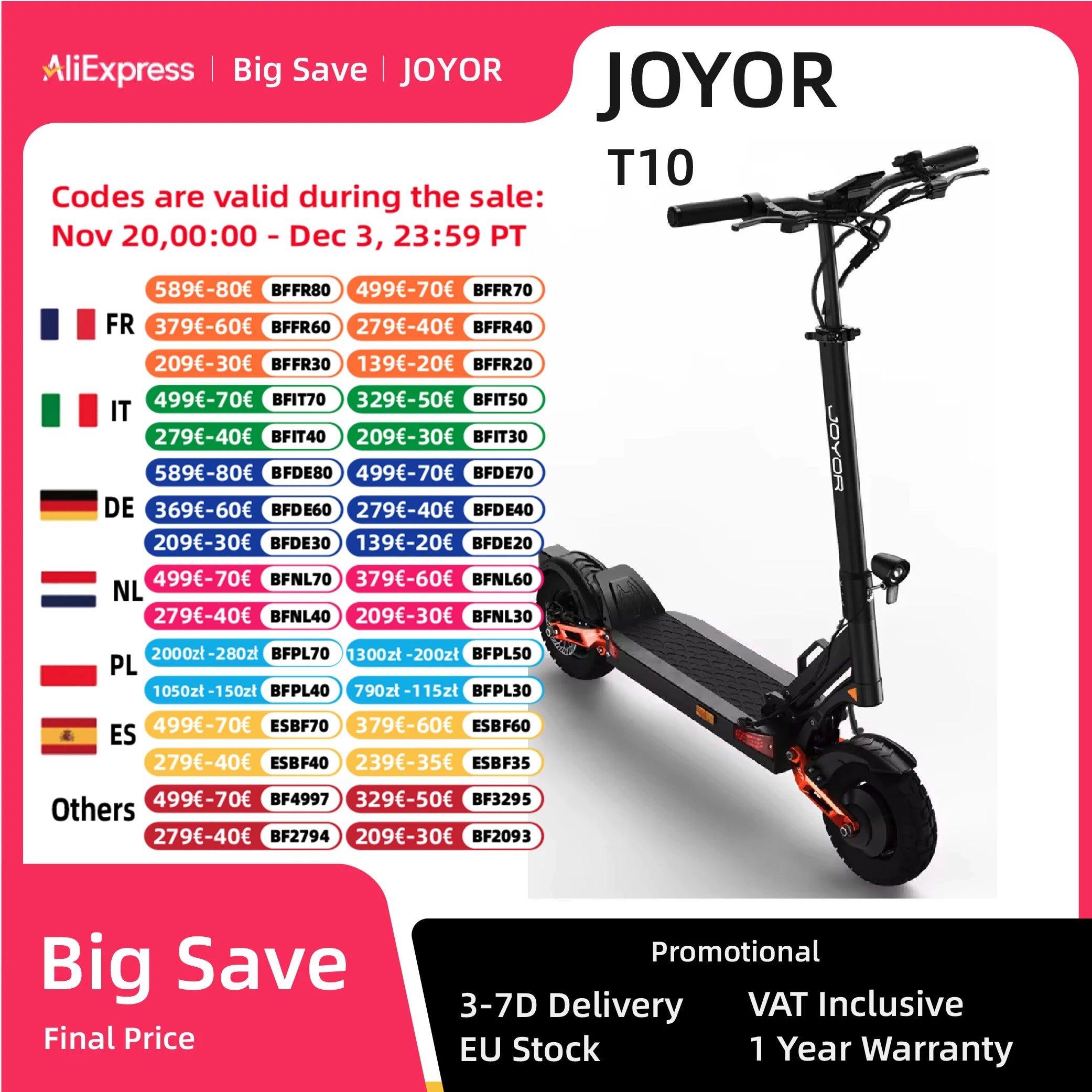 JOYOR T10 Adult Electric Scooter with Dual 1000W Motors