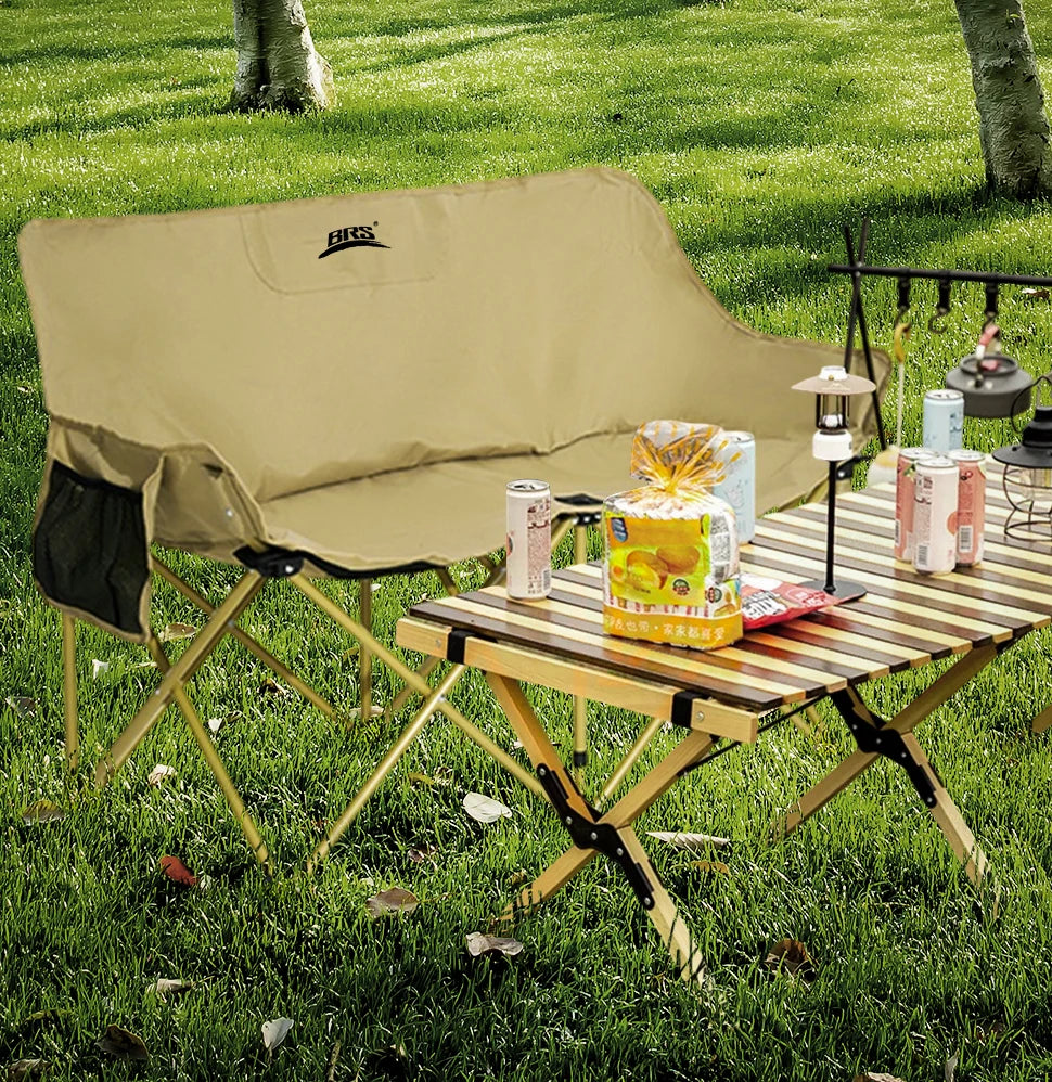 Double Camping Chair for Two with Storage Bags and Backrest