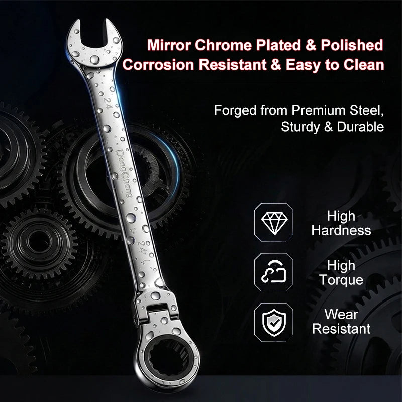 Ratchet Wrench 180 Rotating Open End Combination Wrench 72 Teeth Alloy Steel Mirror Chrome Polished 8-24mm Car Repair Tool