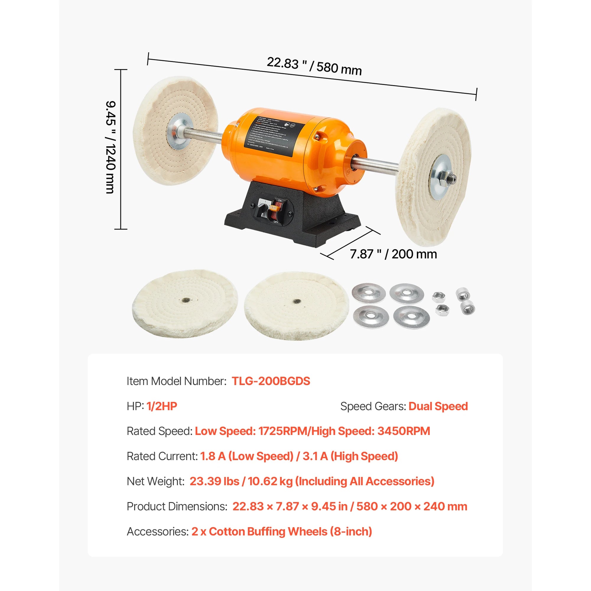 20 cm Bankpoliermaschine 1/2 PS Zweigang 1725/3450 U/min mit Rollen