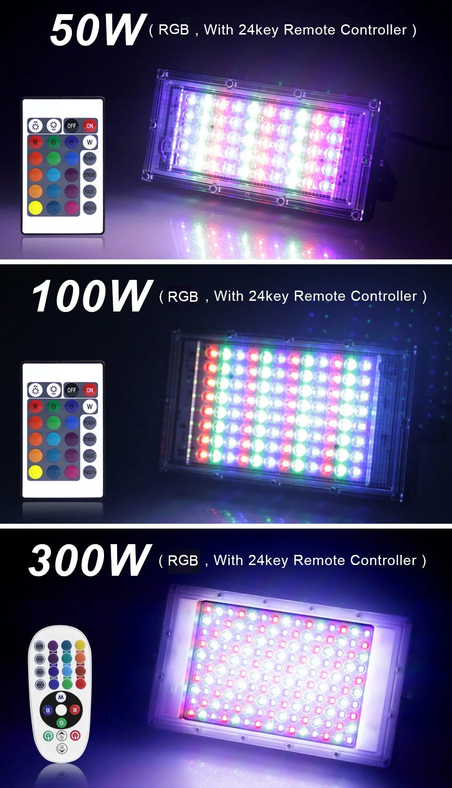 LED Flood Light 300W 100W 50W RGB Led Floodlight AC 220V 240V LED Street Lamp Waterproof IP65 Outdoor Lighting Led Spotlight