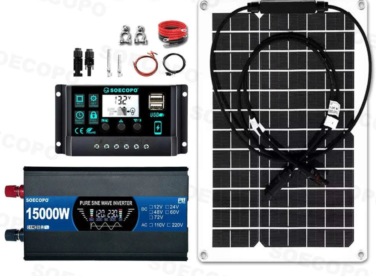 Комплект слънчеви панели с 800W чист синусоидален инвертор и 20W панел