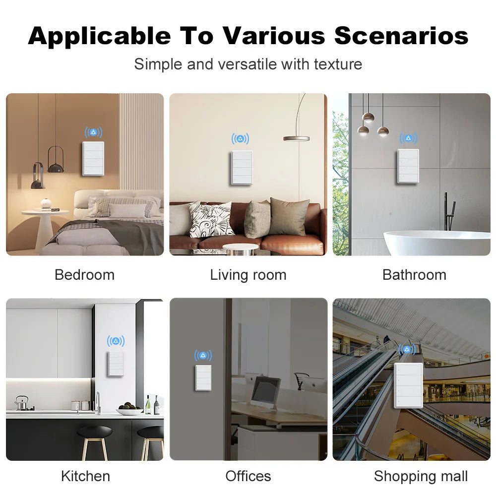 Manhot Matter WiFi Smart Wall Light Switch 1 2 3 4 Gangs with Neutral Wire Push Physical Light Switches work with Homekit App