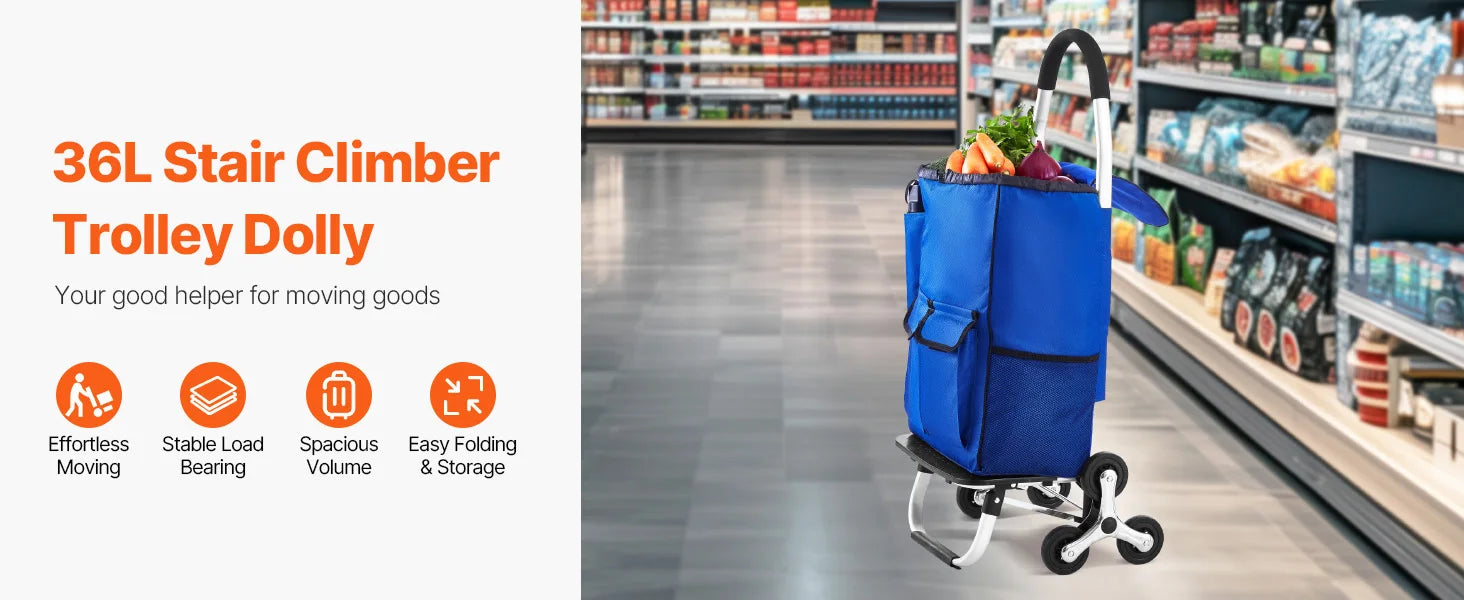 Carrello della spesa da 36L con ruote e telaio pieghevole per salire le scale