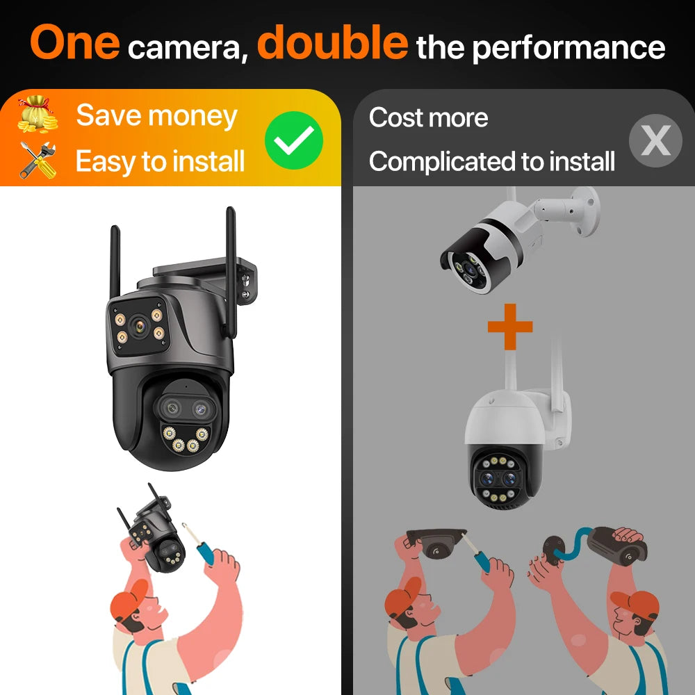 6K 9MP WiFi Outdoor PTZ Security Camera with Dual Screen, Three Lens, 8x Zoom