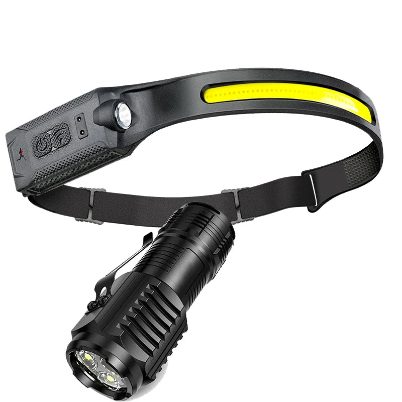 Rechargeable Headlamp with COB and Spotlight