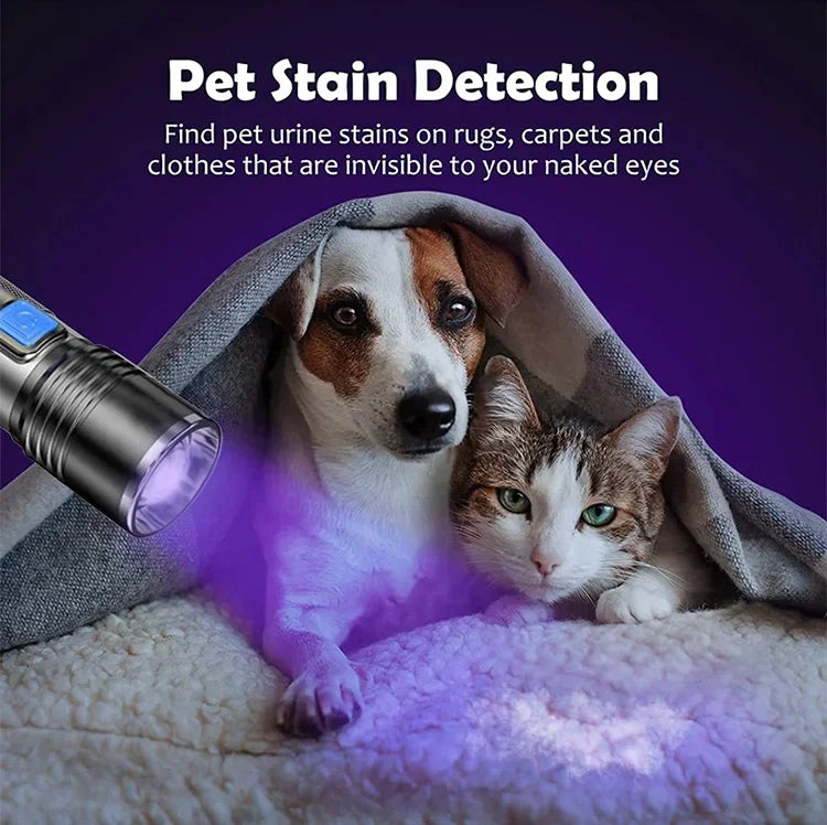 395nm UV Flashlight Blacklight Zoomable USB Rechargeable UV Light Ultraviolet Flashlight for Pet Urine Detection Resin Curing