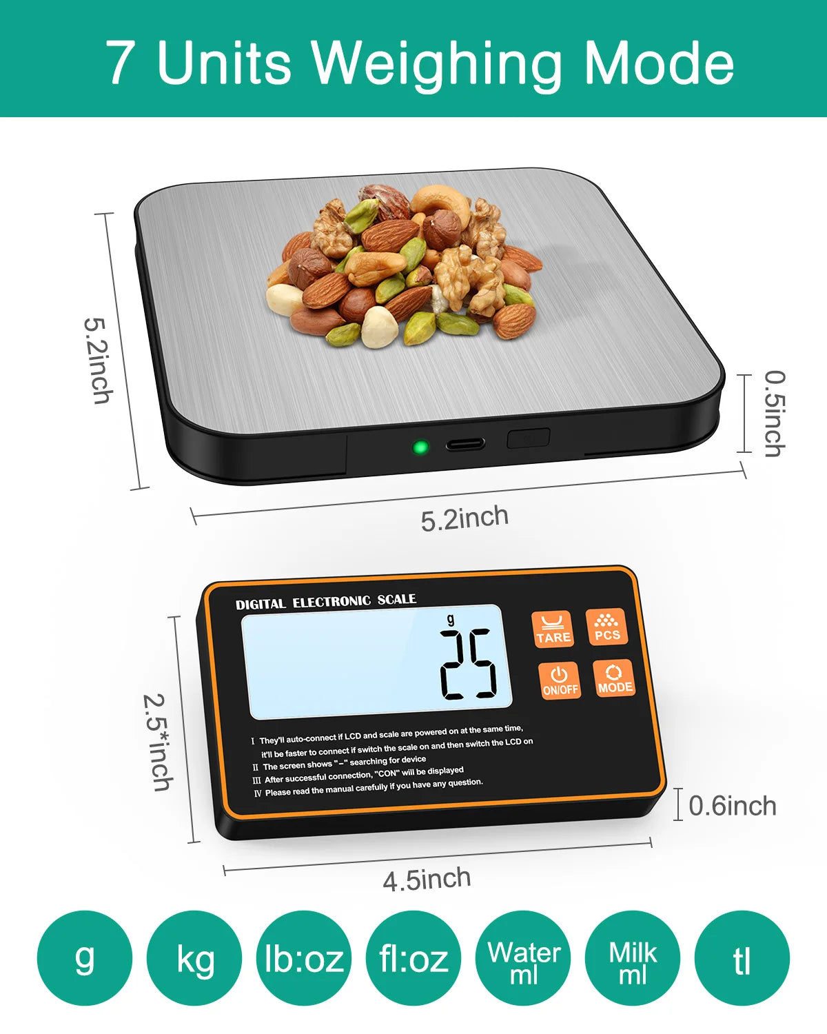 Wireless Magnetic Kitchen Scale with Remote Display 15kg 1g Precision