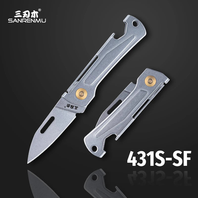 SANRENMU 431S Folding pocket knife 12C27 blade Portable EDC outdoor camping bottle opener Keychain hole knife