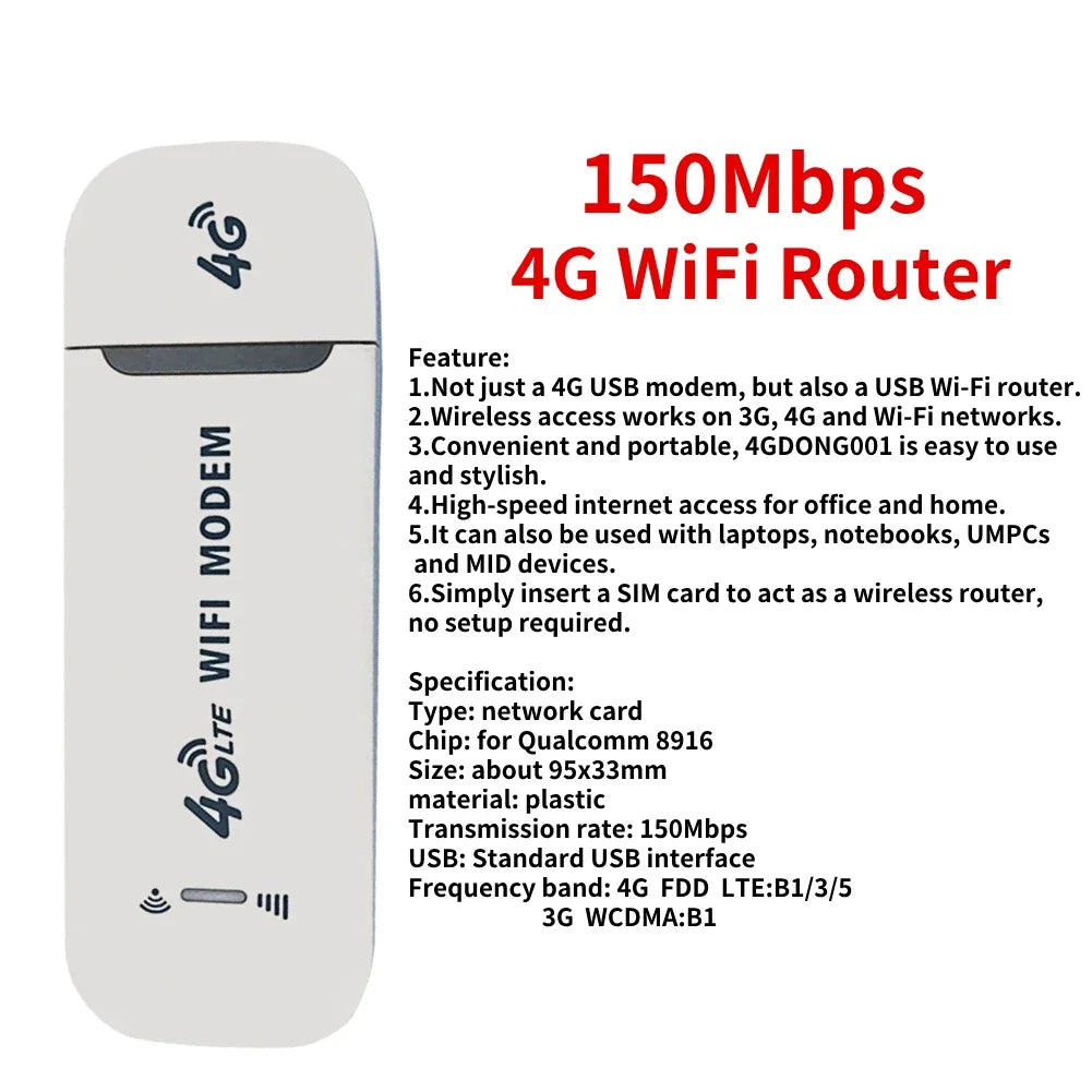 Portable 4G LTE USB WiFi Router 150Mbps