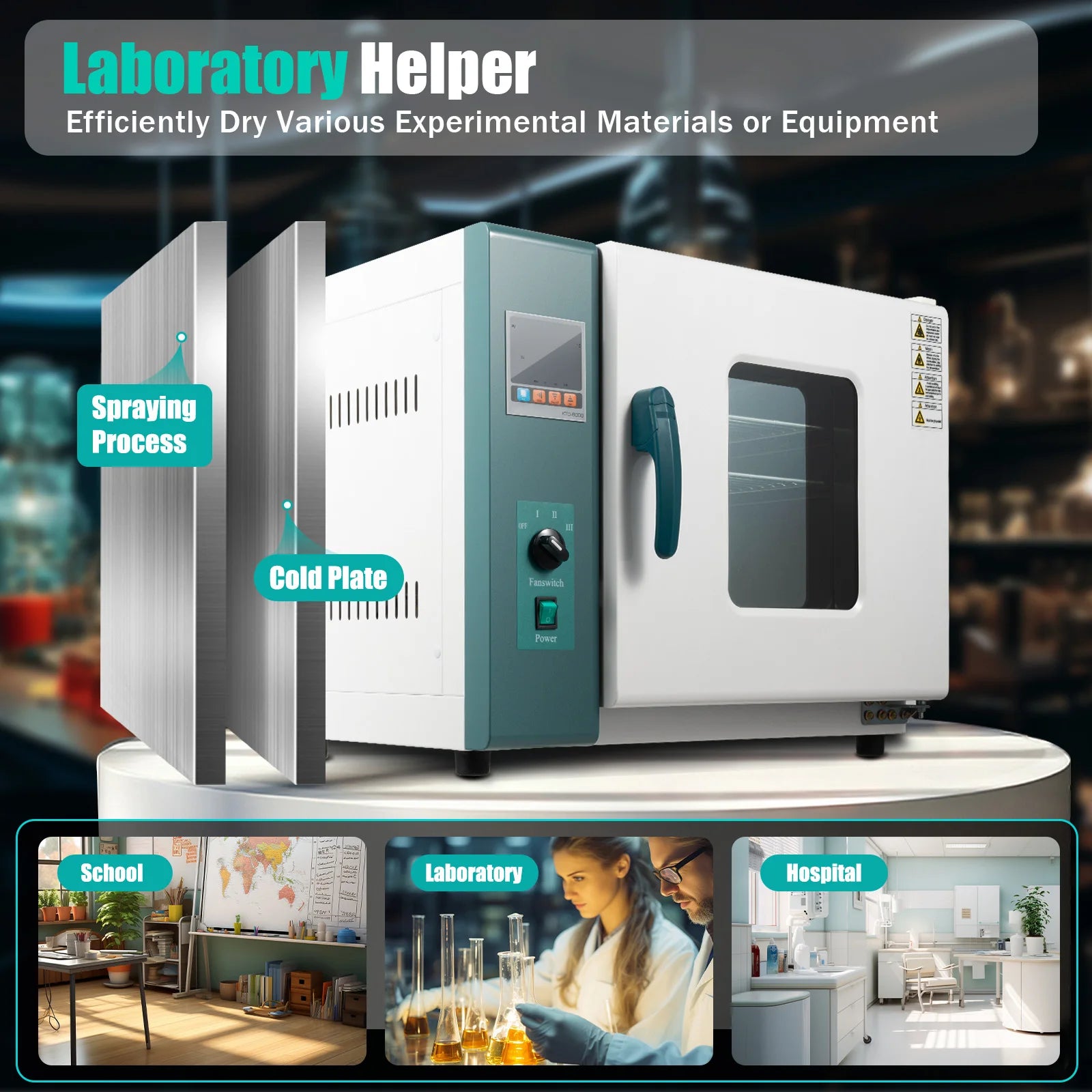 Horizontal Electric Blast Drying Oven, 1000W 45L/12Gal Stainless Steel Thermostatic Incubator Box,w/Temperature Controller