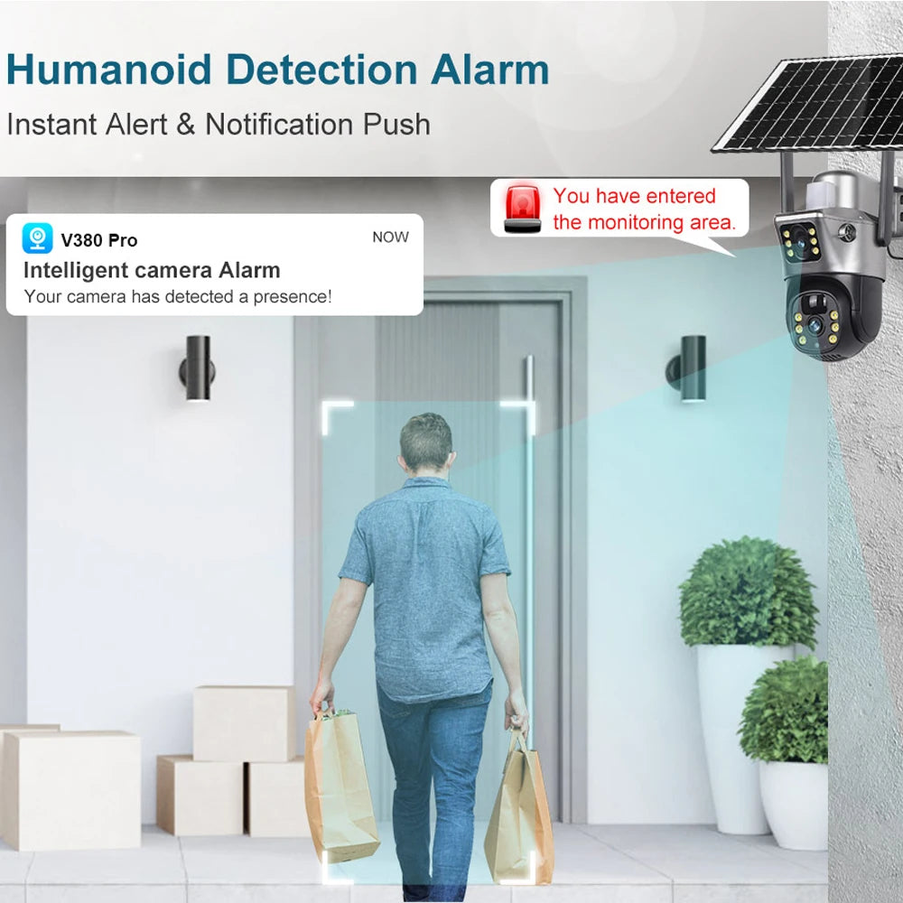 Solar Security Camera Dual Lens 8MP 4K Outdoor WiFi 4G
