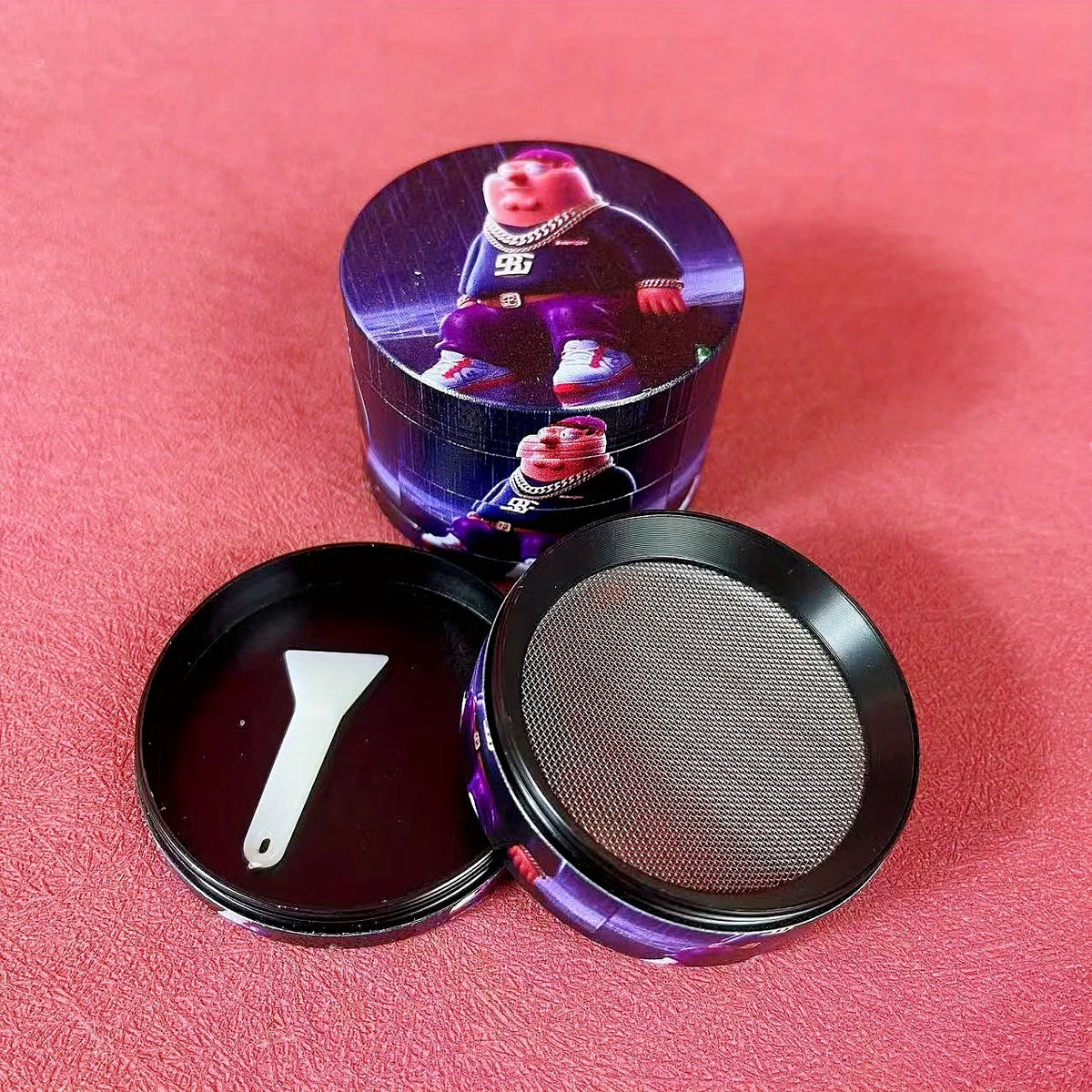 2 inch Cartoon Herb Grinder, 4-Layer Zinc Alloy, Magnetic Lid
