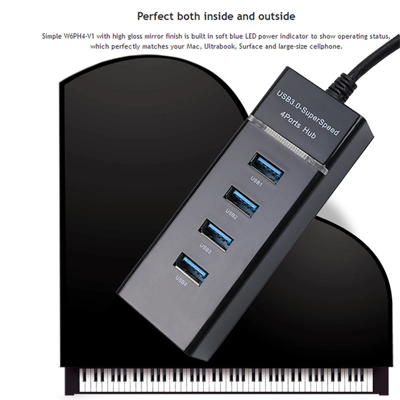 4-Port USB Hub, One USB 3.0 and Three USB 2.0 Ports