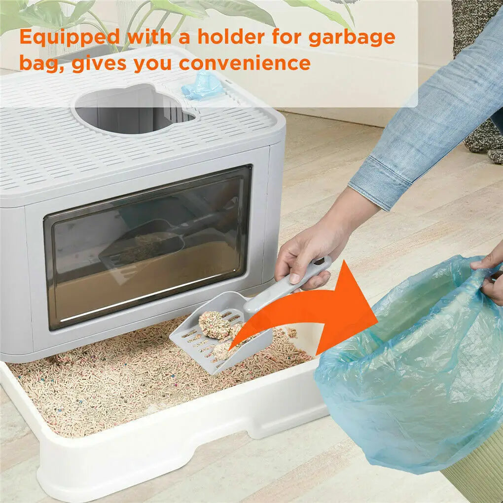 Foldable Cat Litter Box with Front Entry and Top Exit