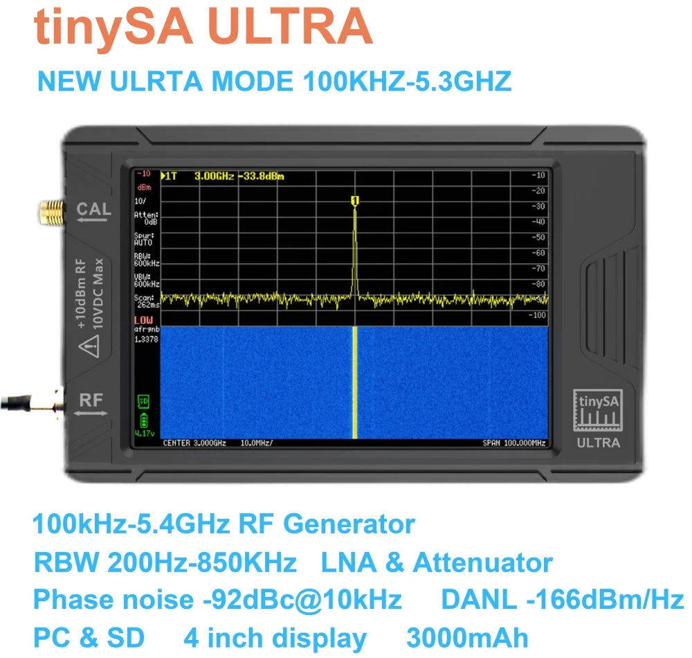 Spectrum Analyzer TinySA ULTRA With 4" Display 100kHz to 5.3GHz with 32GB Card Version V0.4.5.1
