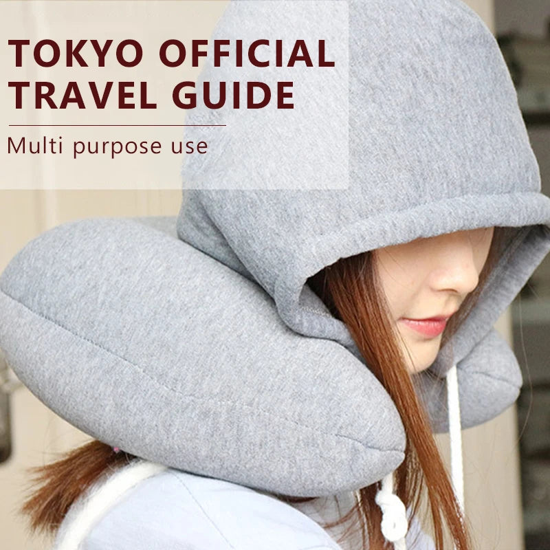 SEAMETAL Portable Neck Pillow for Long Travel U-Shape Neck Rest Pillow with Hood Privacy Protection Passenger Headrest Pillow