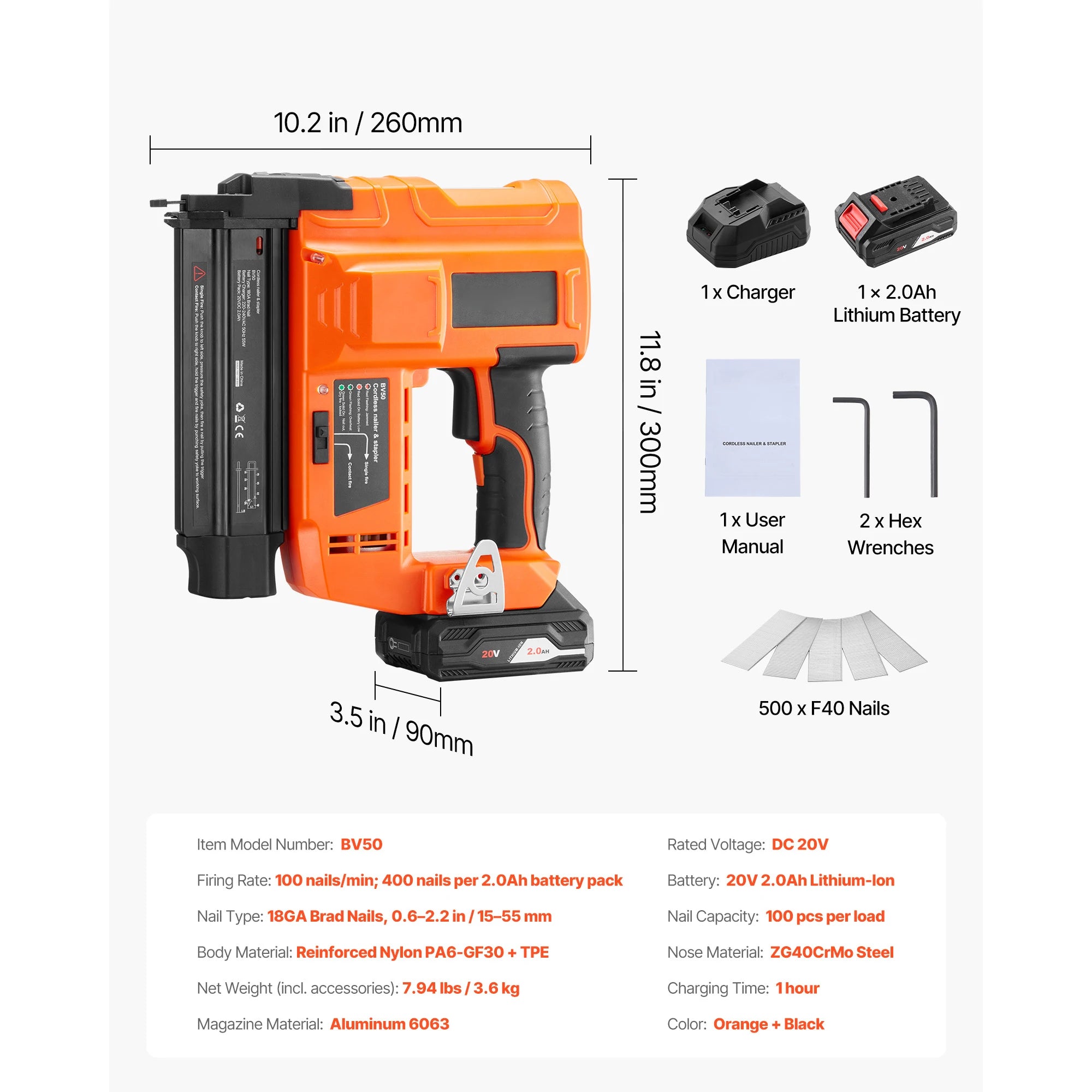 SucceBuy Cordless Brad Nailer 18 Gauge 20V Battery Powered Nail Gun and Staple Gun with 500 pcs Nails 500 pcs Staples