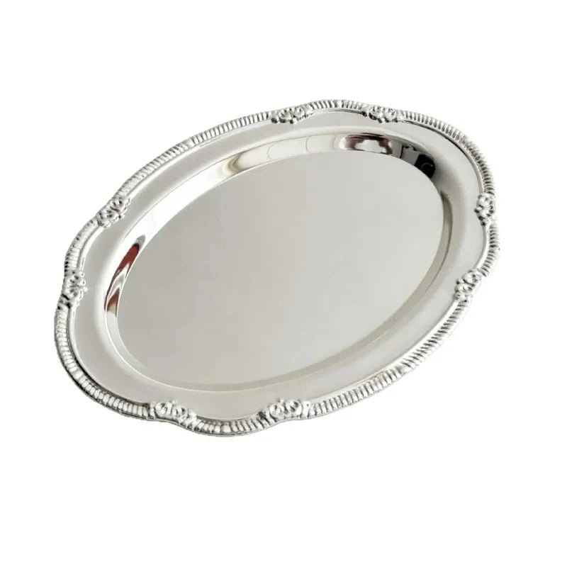 Vintage-Style Embossed Silver-Tone Storage Tray