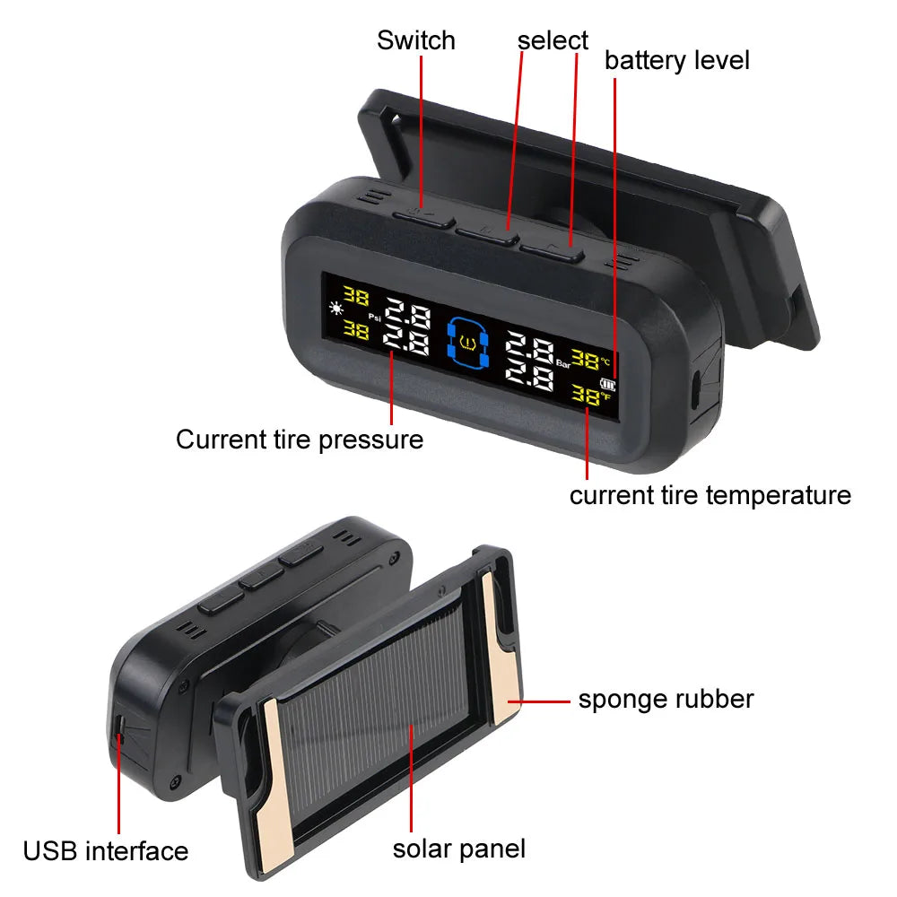 Solar TPMS Tire Pressure Monitoring System with External Sensors