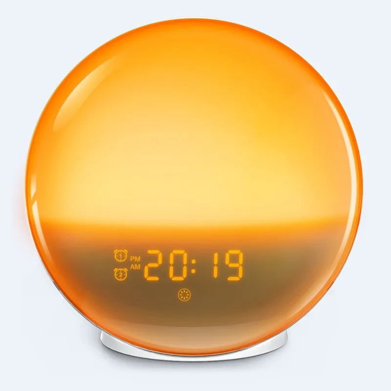 Sunrise Sunset Simulation Awakening Alarm Clock with Colorful Atmosphere Light and FM Radio Function.Relaxed Natural Sound Tunes