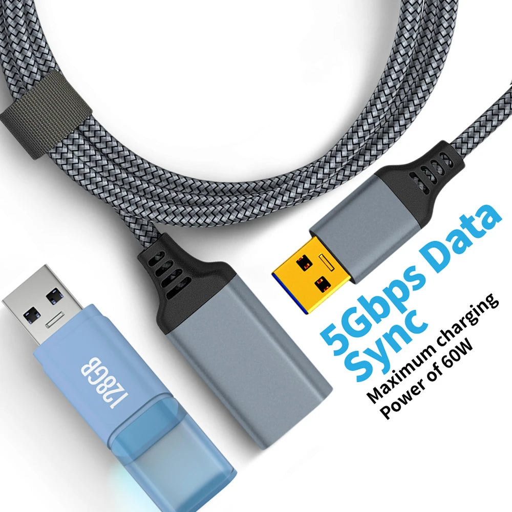 Câble de transmission de données USB 3.0 haute vitesse, mâle vers femelle, pour ordinateur, appareil photo, imprimante, extension TV et jeux vidéo, câble tressé en nylon