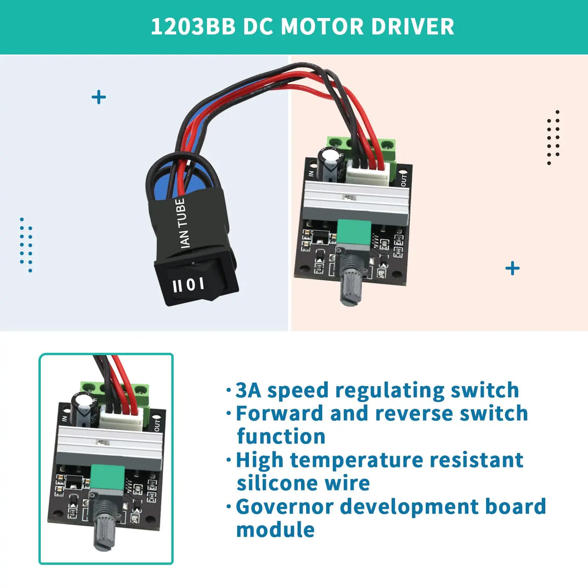 2 Pack 6V 12V 24V 28V 3A 80W 1203BB DC Motor Speed Controller PWM Speed Adjustable Reversible Motor Driver Switch Reversing