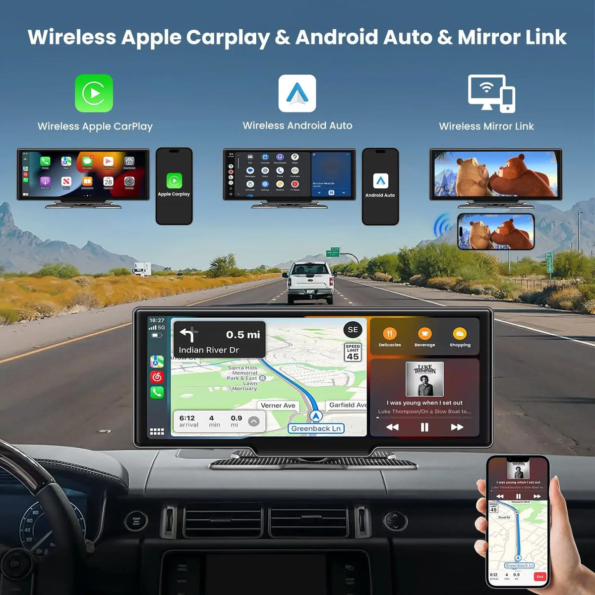 Wireless CarPlay Screen with 4K Dash Cam and GPS
