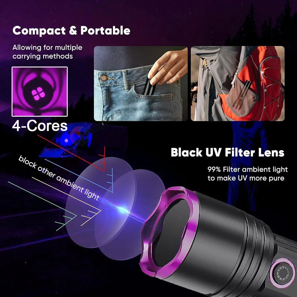 365nm Rechargeable UV Flashlight - Battery Options