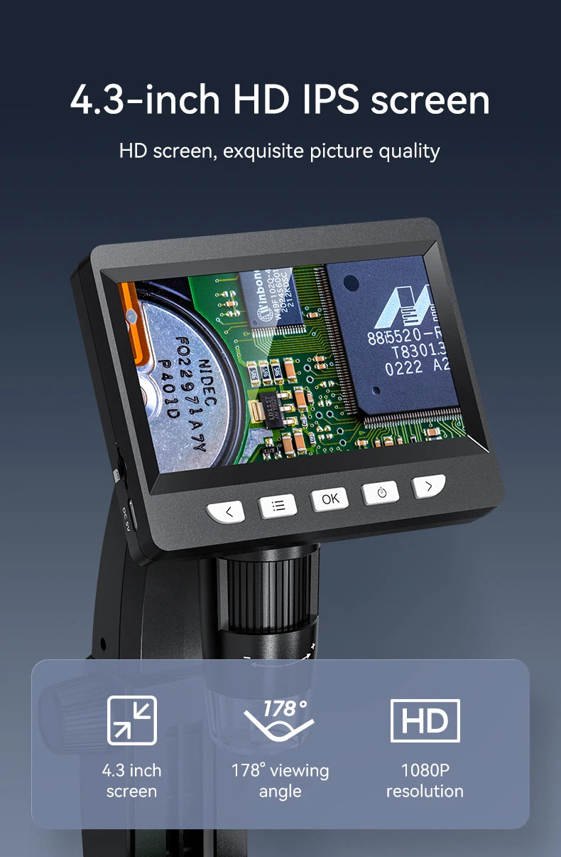 1000X 4.3" LCD Digital Microscope 1080P Coin Microscopio 8 LED Lights USB Magnifier Soldering Repair Video Microscope for Coin