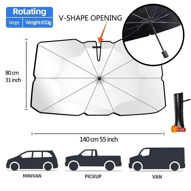 Car Sunshade Windshield Umbrella Front Sun Shade Parasol Foldable Summer Protection Car Seat Heat Insulation Car Accessories