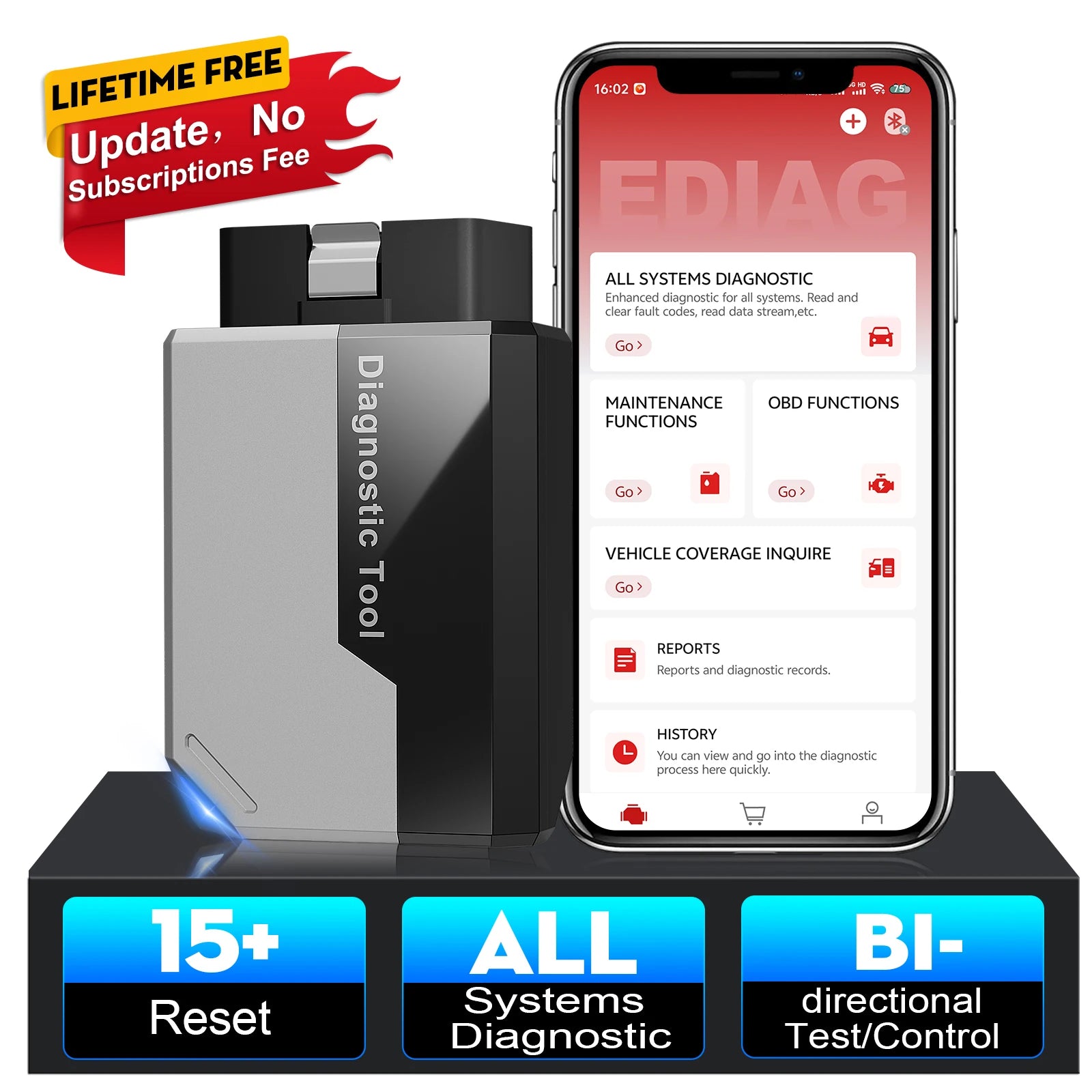 Wireless Car Diagnostic Tool with All System Scan and 15 Resets