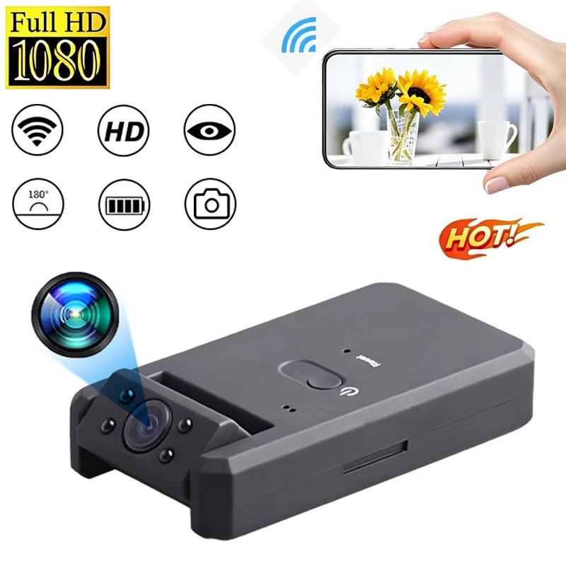 Câmeras IP Mini 1080P Ângulo Aberto 180° Visão Noturna Mini Câmera Câmera de Ação ao Ar Livre Monitor de Bebe Detecção de Movimento Casa Inteligente