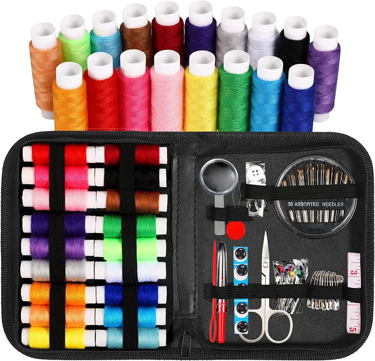 Kit de costura compacto y portátil para principiantes y profesionales, incluye agujas, hilo, tijeras y otros accesorios esenciales