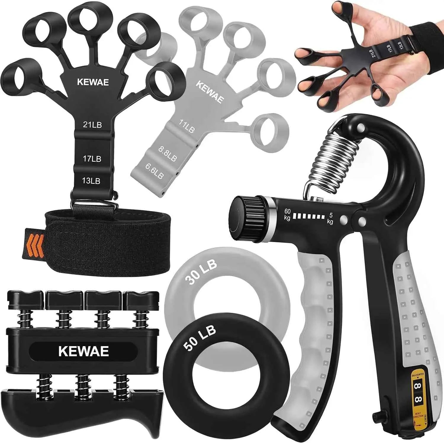 6-Pack Hand Grip Strengthener Kit with Finger Exerciser, Forearm Workout Ring for Muscle Building & Injury Recovery