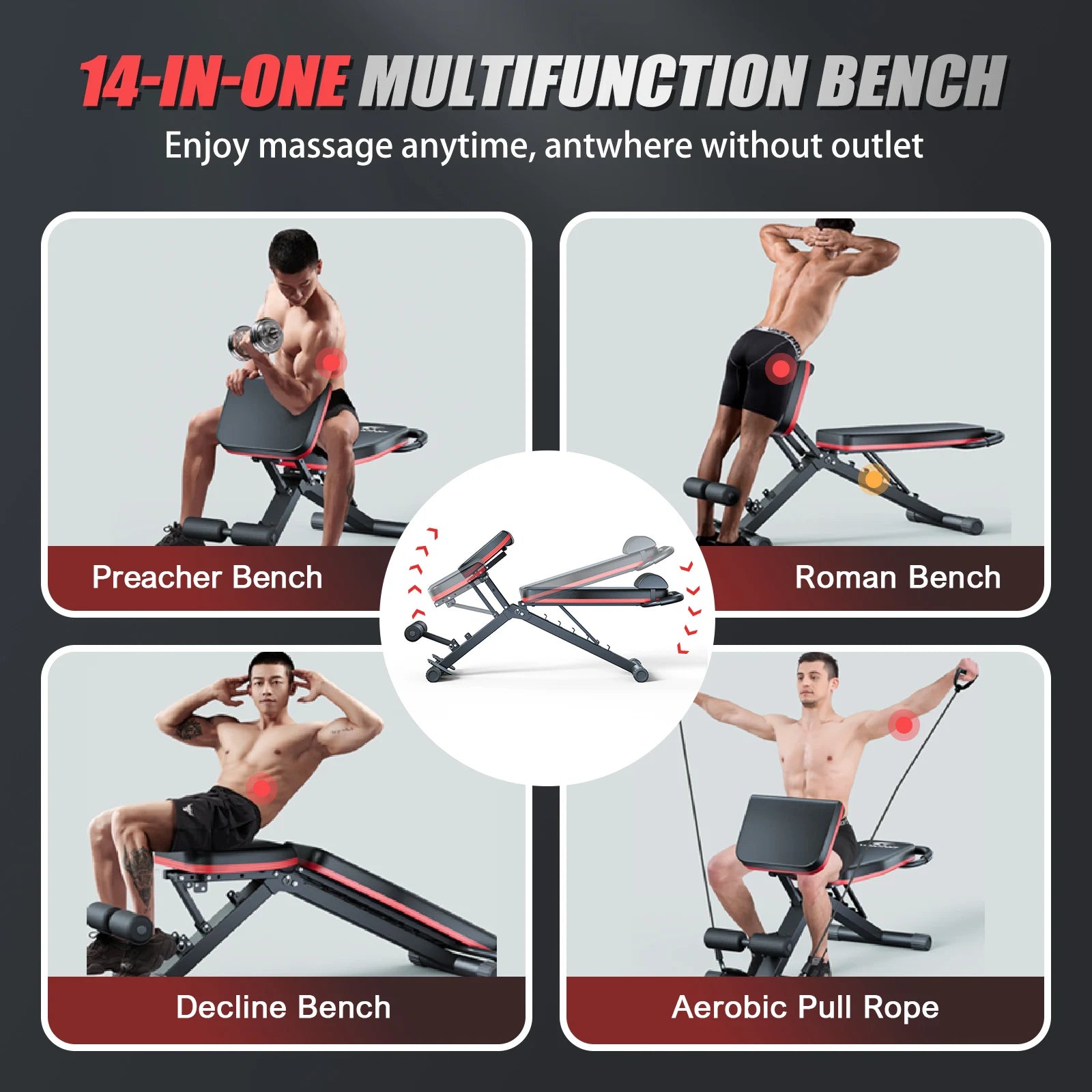 Foldable Adjustable Weight Bench with 1000 lb Capacity, 6 Inclines