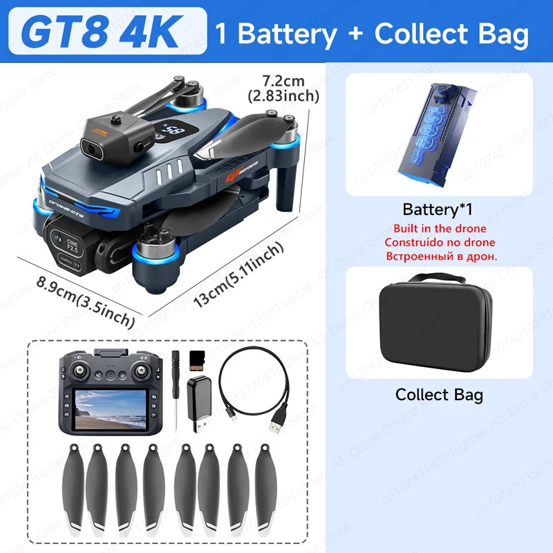 8K Çift Kameralı ve Ekranlı Uzaktan Kumandalı GT8 Drone