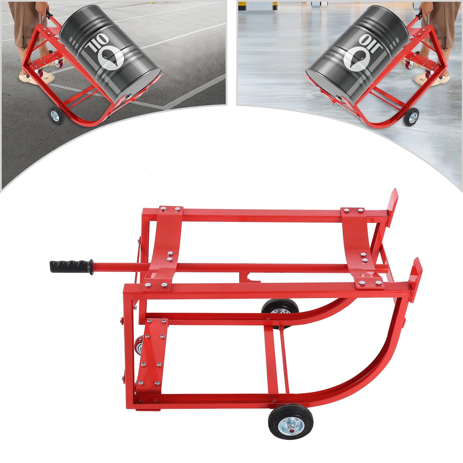 Sturdy Red Steel 55 Gallon Drum Dolly Cart 600 lbs