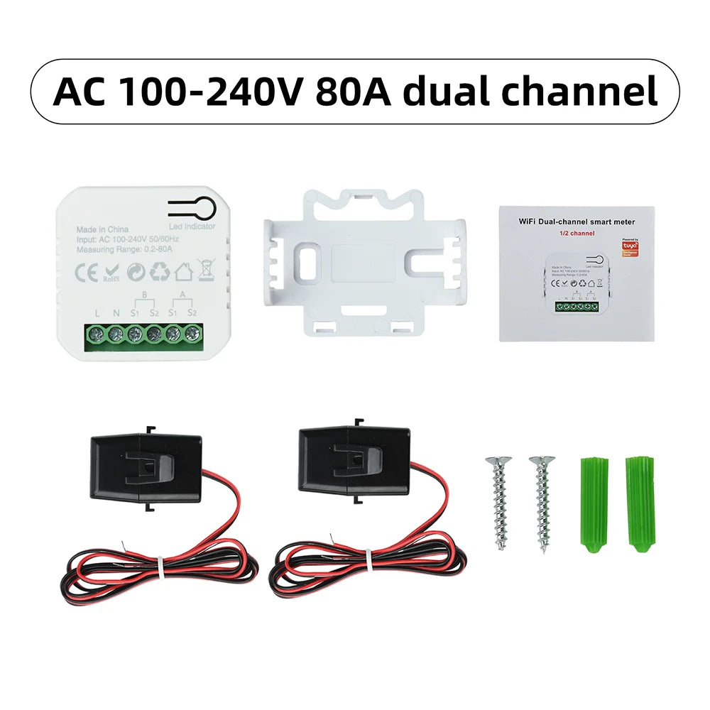 AC100-240V Smart Energy Meter Single/Dual Channel Energy Monitor with Tuya APP WIFI Smart Meter for Solar Power System Detection