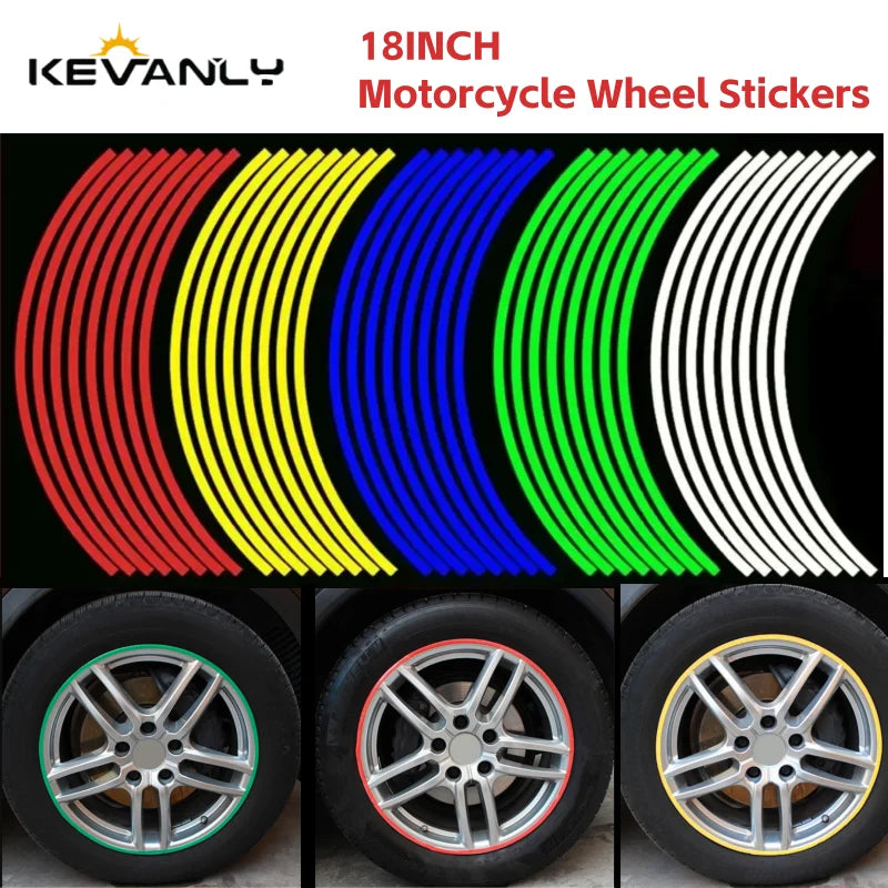 1set 18" Reflective Motorcycle Car Tire Decals Trim Strips Universal Rim Tape Strips Waterproof Bike Wheel Sticker Moto Decal
