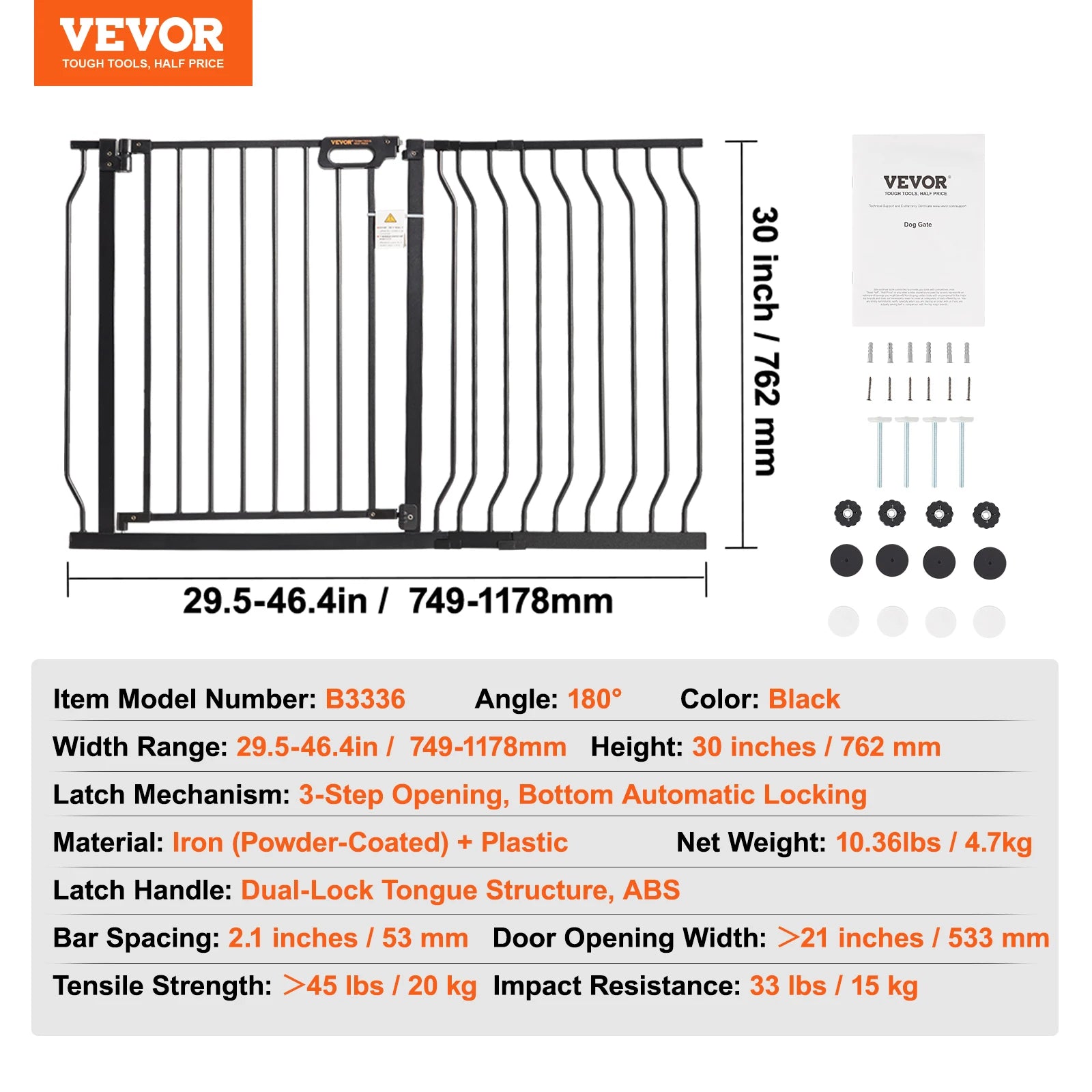 Adjustable Baby Gate with Auto-Close Door for Stairs and Doorways