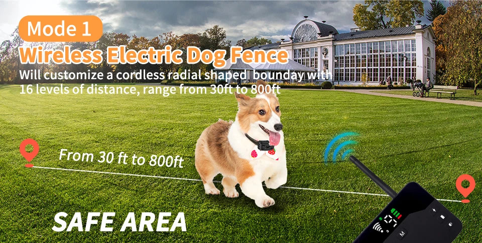 2-in-1 Wireless Dog Fence & Training Collar with Remote Control